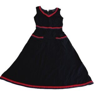 eShakti Dress Womens 0 Black Red Blue Contrast Trim Pockets‎ Fit & Flare